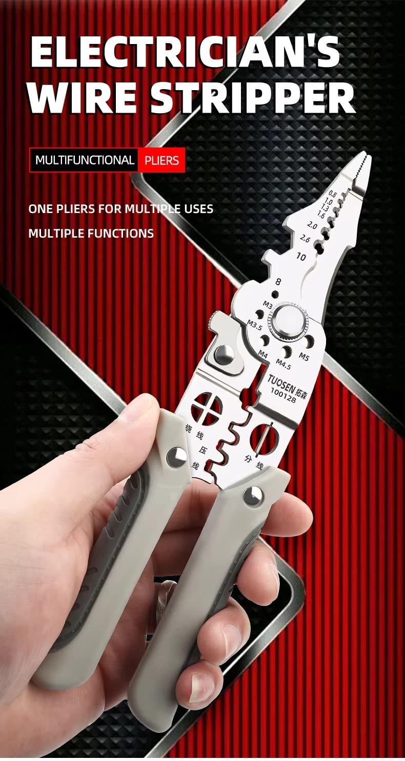 Professional 8-in-1 Multi-Functional Electrician Pliers – Heavy Duty Wire Stripper, Cutter, and Crimping Tool